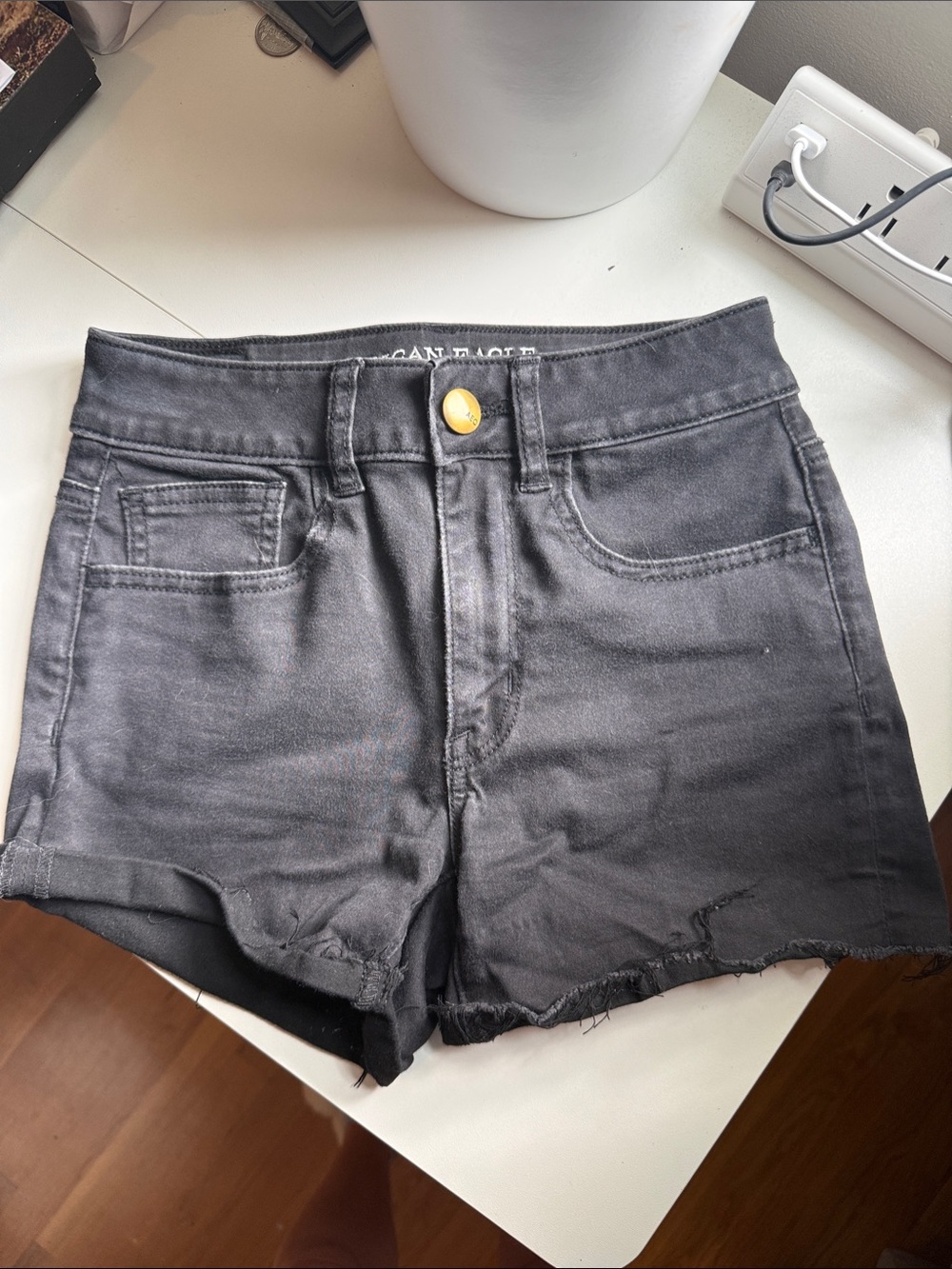 American Eagle Outfitters Charcoal High-Rise Cutoff Denim Shorts